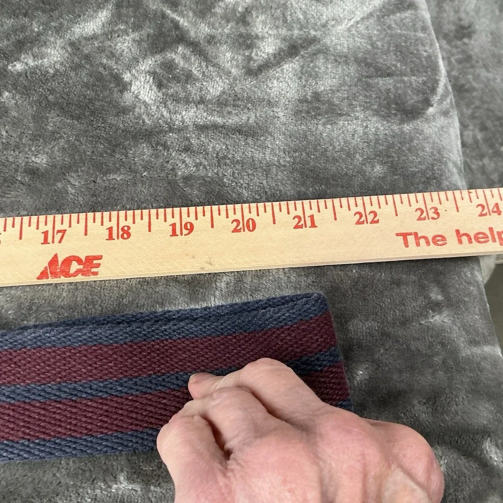 Vintage Aeropostale Navy Striped Canvas & Brown Leather Men's Belt Size 40 (?)